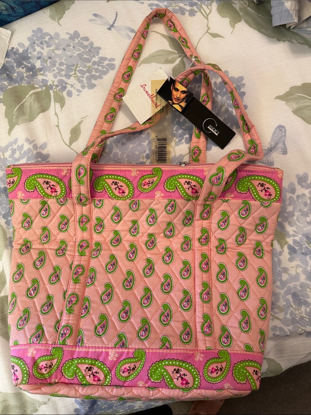 Vera Bradley Pink & Green Paisley Quilted Tote